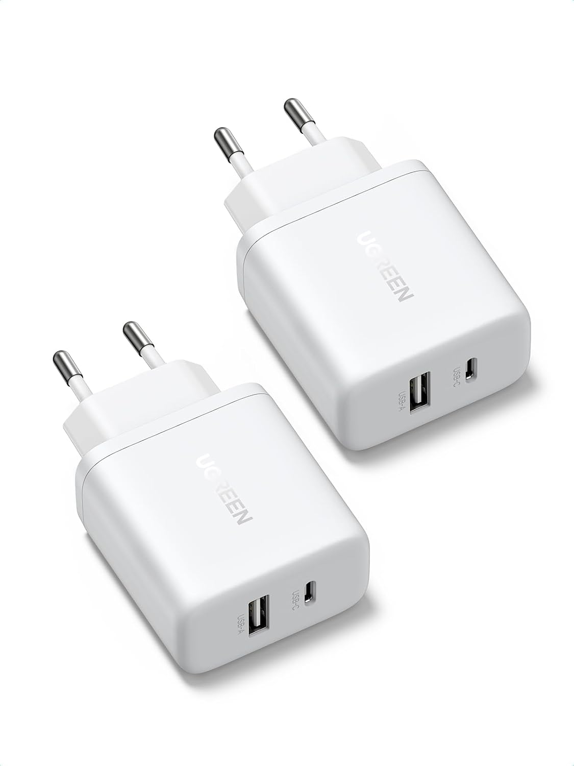 Detalle de UGREEN 20W USB-C-lader, 2-pack met USB-C- en USB-A-poort