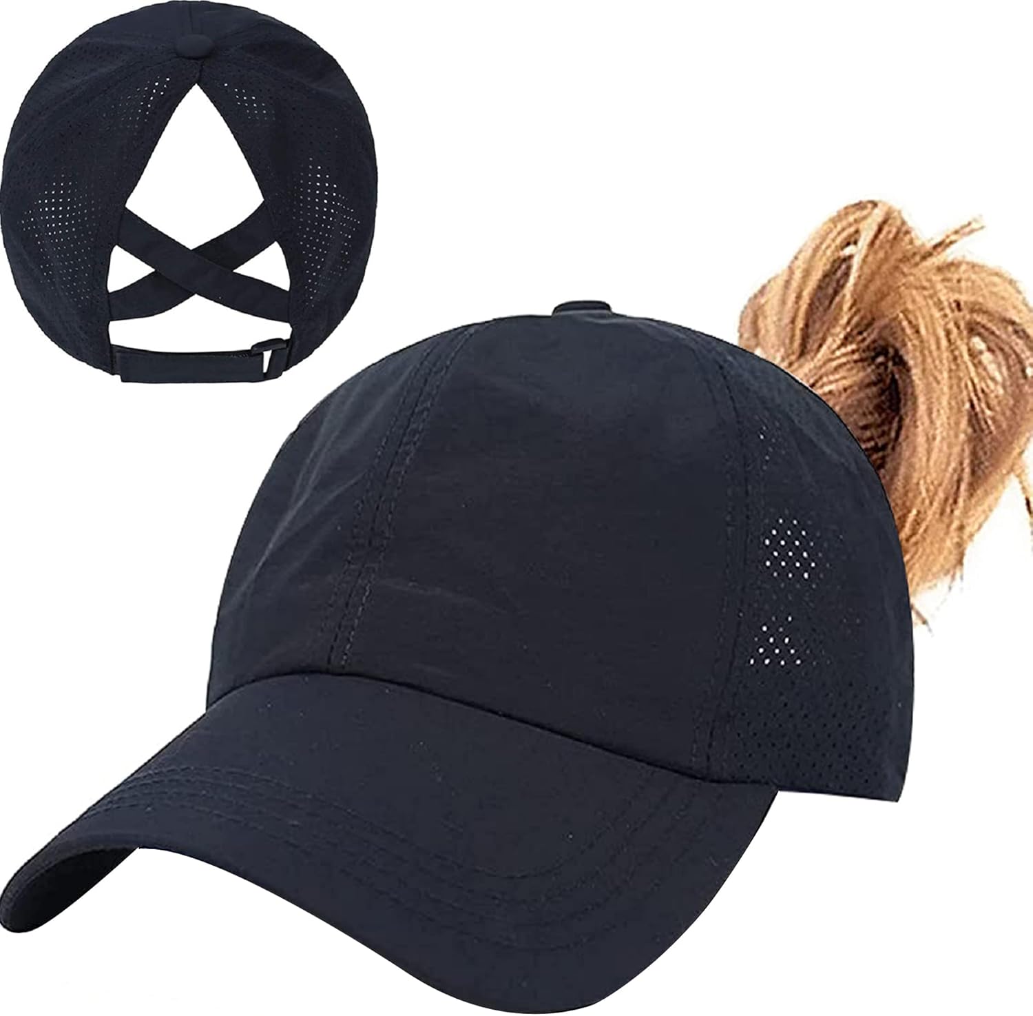 Detalle de Enwokran Women's Ponytail Baseball Cap: Adjustable, Breathable and Quick-Drying