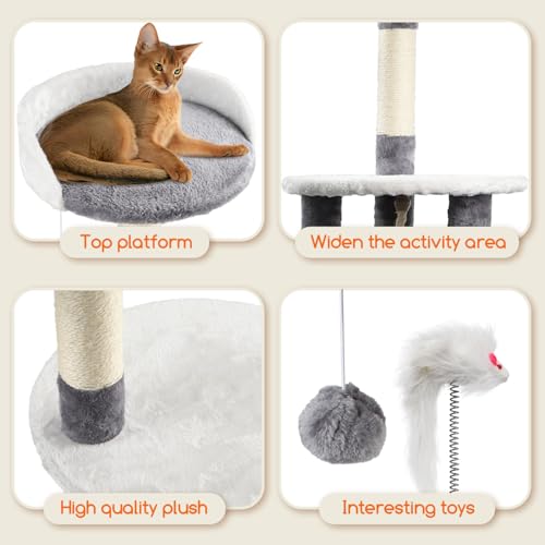 Detalle de Nobleza Rascador para Gatos (Altura 118,5 cm) — Árbol Estable con 3 plataformas, cueva, pompón y peluche