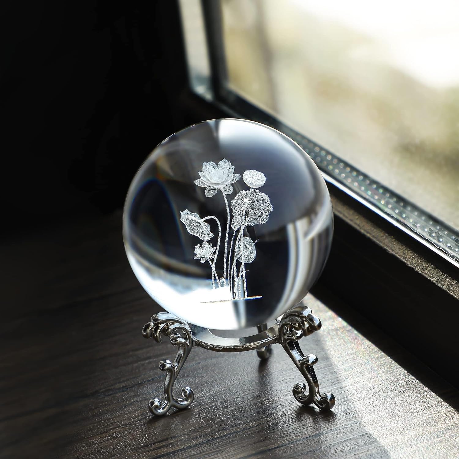 Thumbnail 6 de HDCRYSTALGIFTS 60mm 3D Lotus Flower Crystal Ball with Stand – Glass Laser Engraved Paperweight & Décor