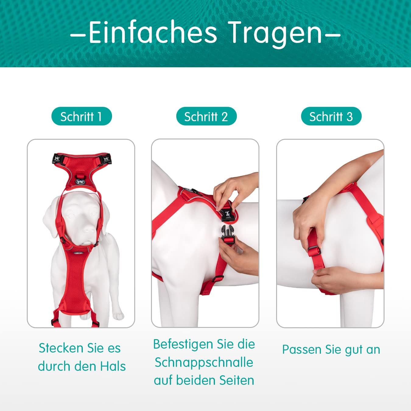 Thumbnail 3 de PoyPet reflektierendes, weiches atmungsaktives Mesh-Hundegeschirr Rot (XS)