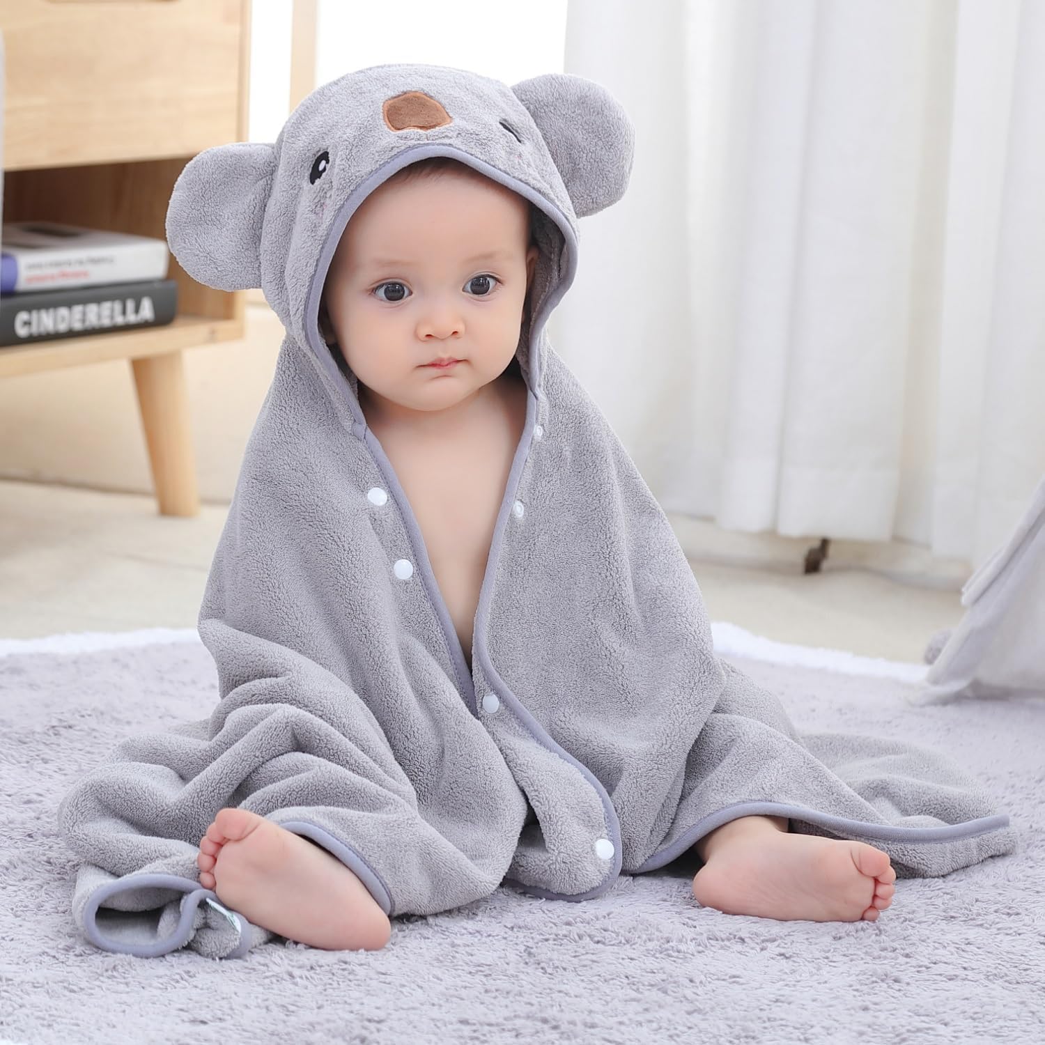 Thumbnail 1 de Hilmocho Baby Hooded Bath Towel with Bear Design (110x68 cm) – Ultra-Soft Coral Velvet for Newborns to 5 Years