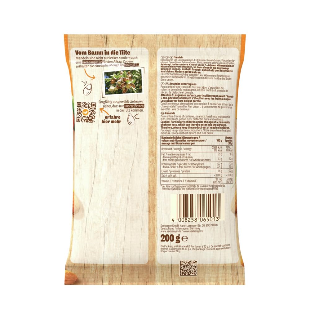 Detalle 2 de Seeberger Mandeln 12er Pack (12 x 200 g) – extra große, knackige Mandelkerne, naturbelassen