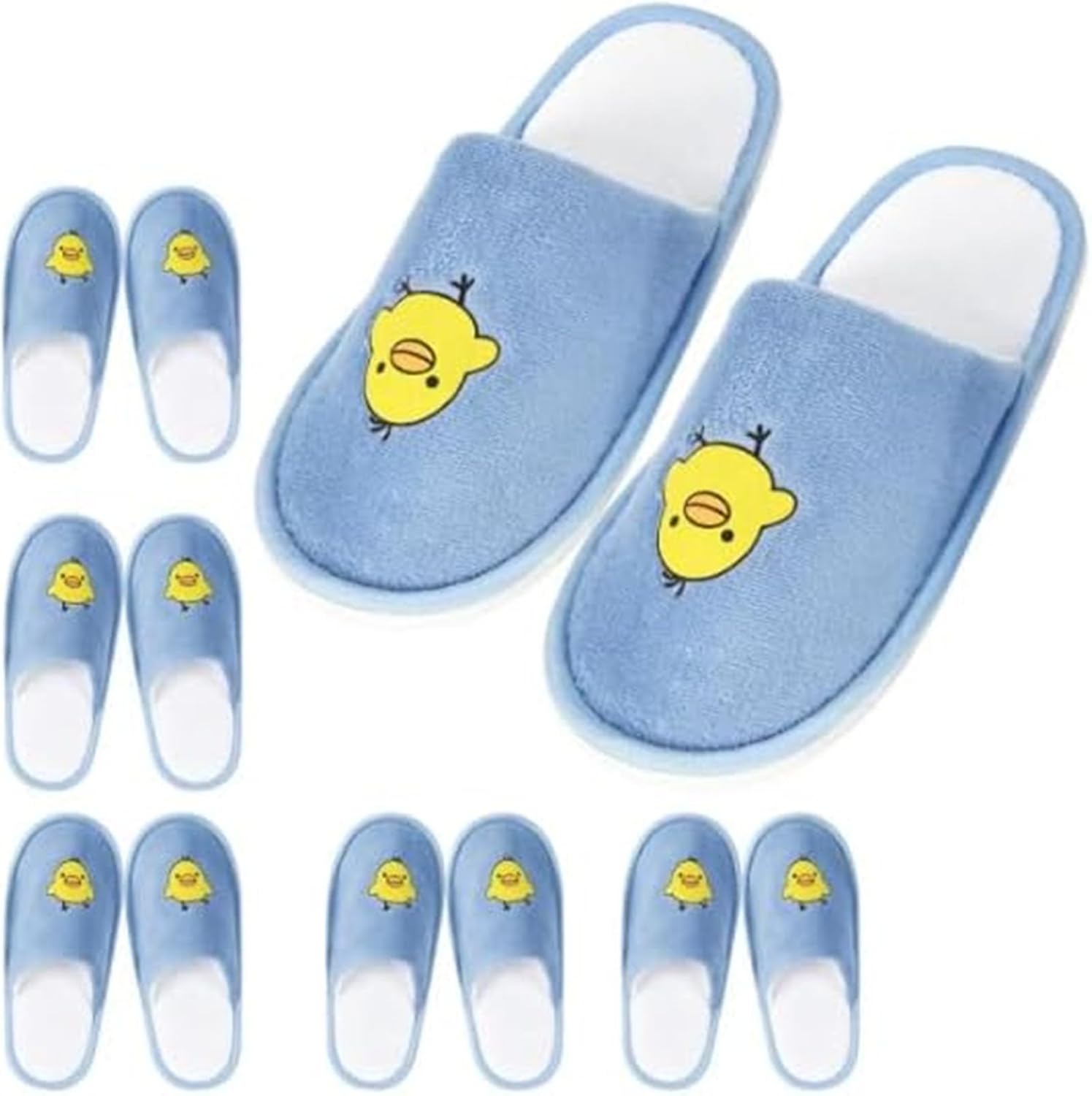 Detalle de NUHUi 6 Pairs Kids Disposable Spa Slippers (Blue, Chicken Face) for Ages 4.5–5 Years