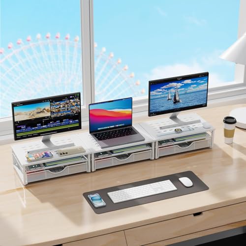 Detalle de Pygocereri Monitor Stand Riser with Drawer – White