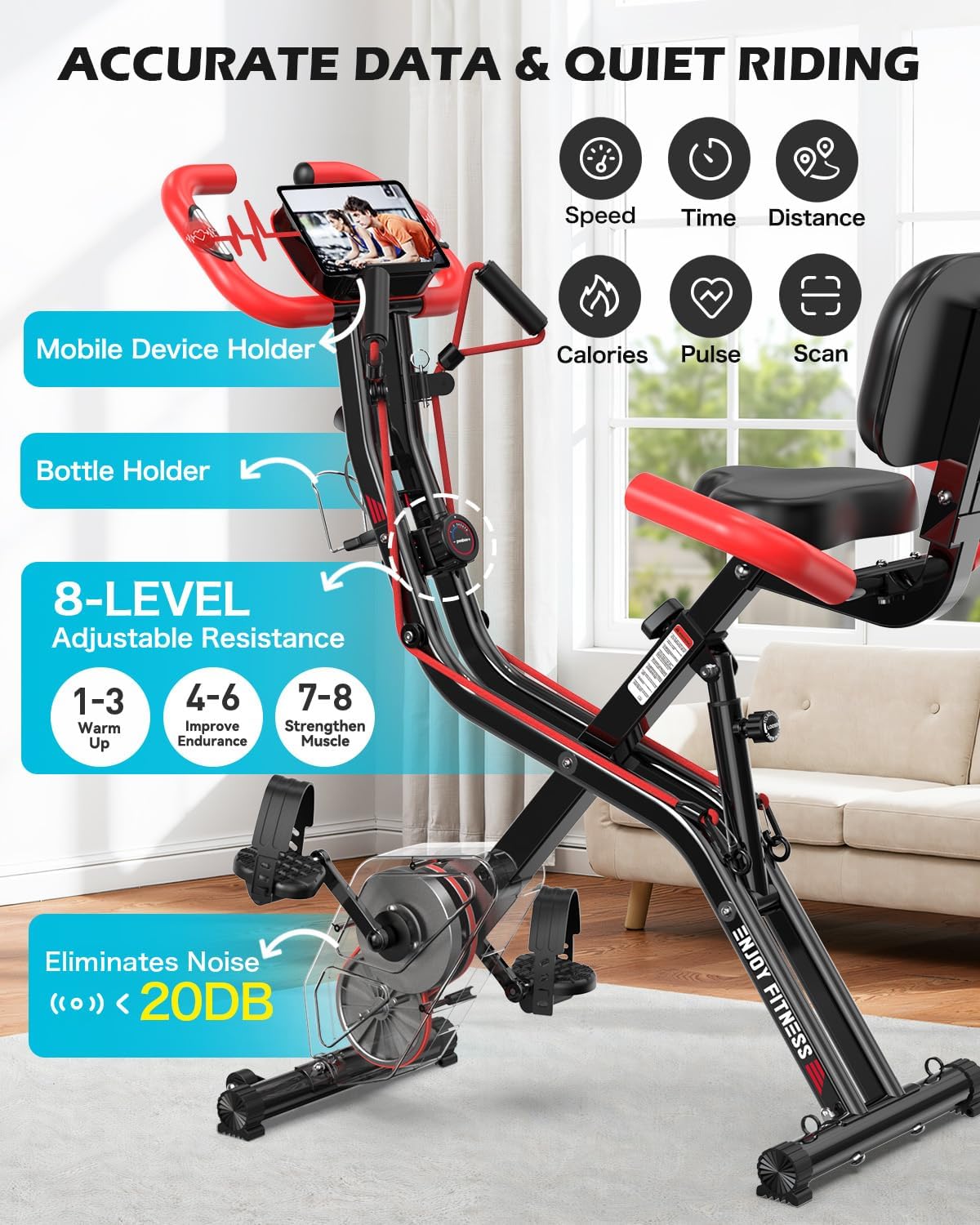 Detalle 1 de pooboo X-819 Folding Magnetic Exercise Bike, 8 Resistance Levels