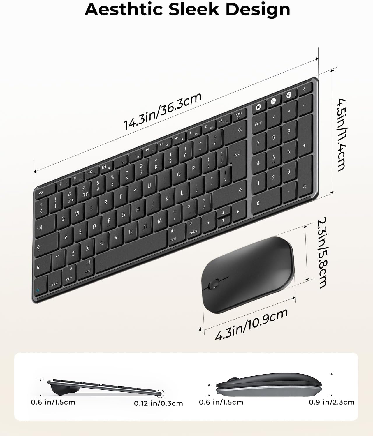 Detalle de seenda SKM64-2 Wireless Keyboard and Mouse for Mac: Slim, Quiet, Multi‑Device Advantage