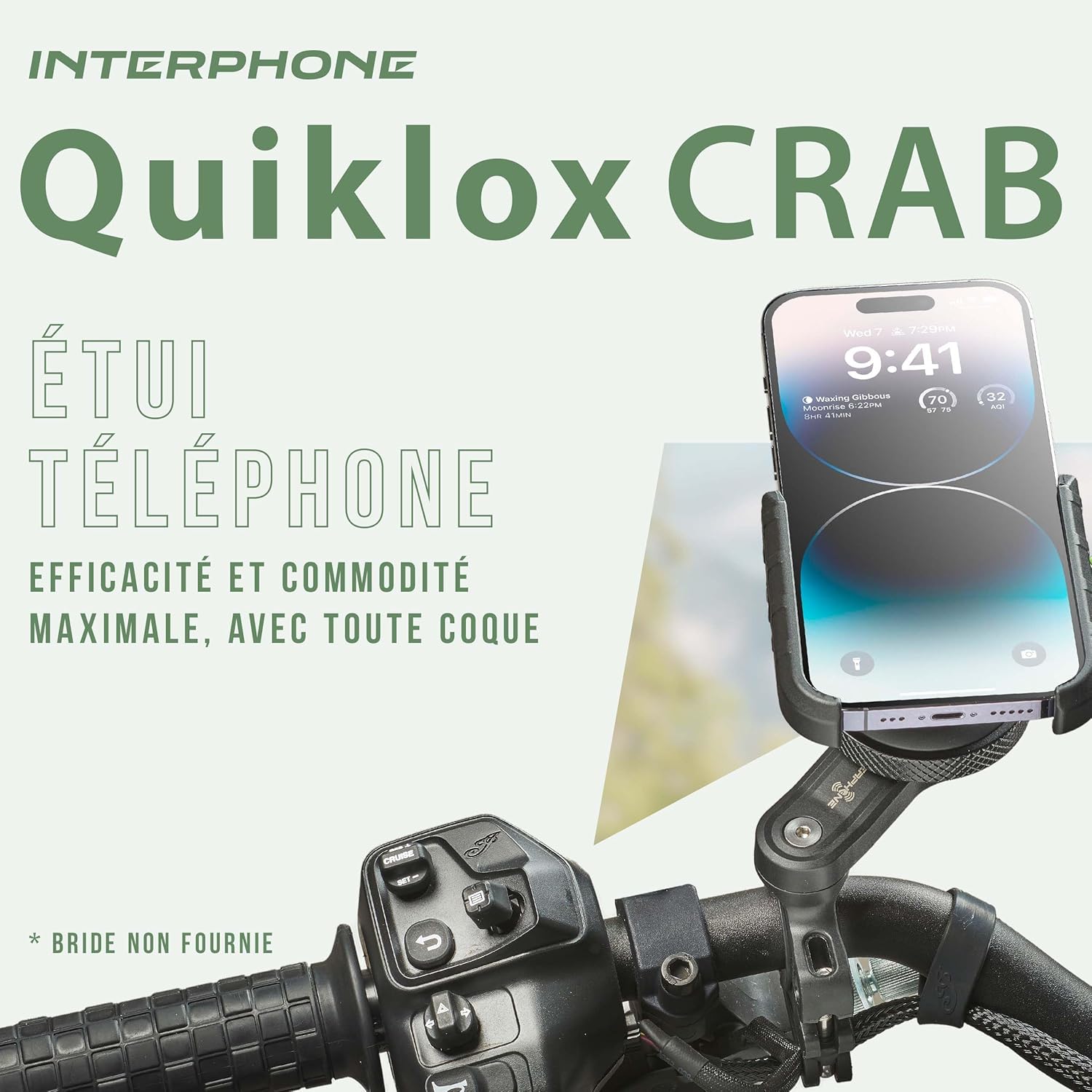 Detalle de Interphone QUIKLOX Crab – Support téléphone moto universel 3,5" à 7,5" compatible avec toutes les housses