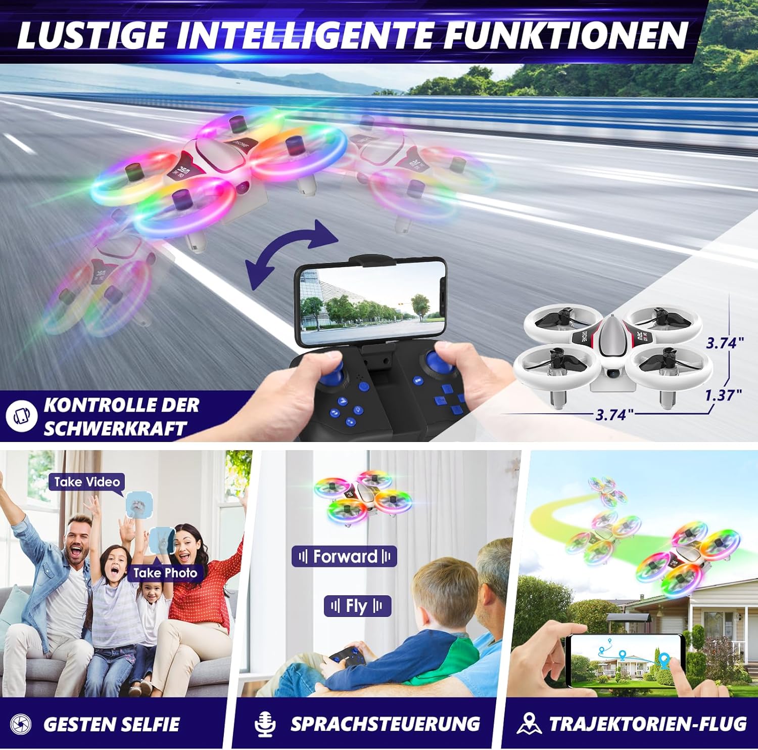 Thumbnail 4 de Mini Drone con cámara 1080P para niños 3 baterías