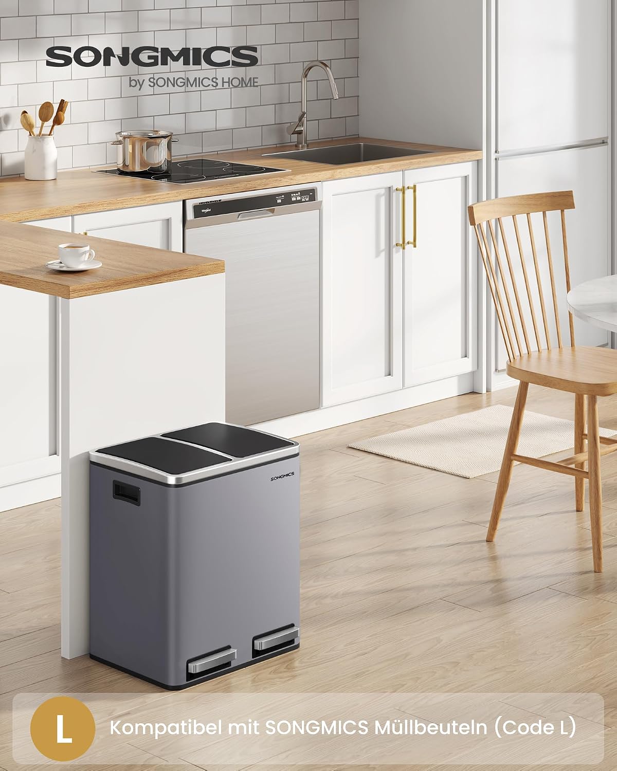 Detalle de SONGMICS Mülleimer Küche 2x15 Liter