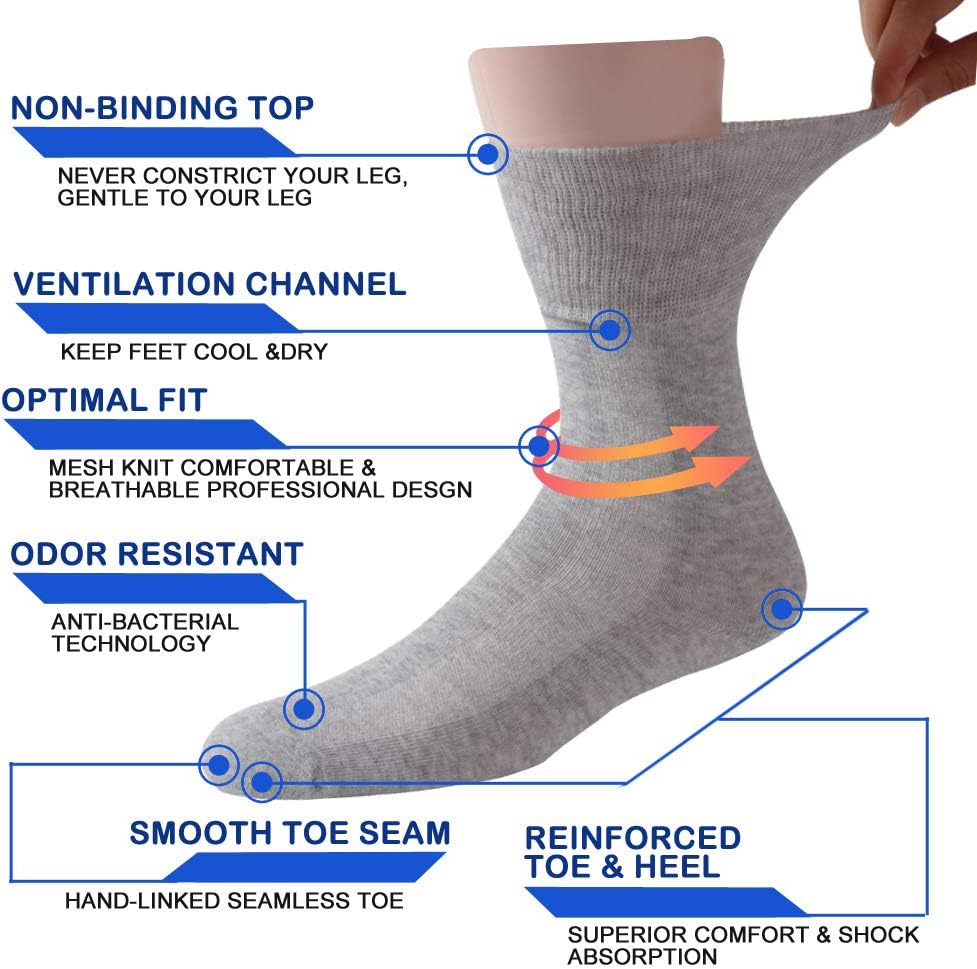 Detalle de Facool Diabetic Socks: Non-Binding, Loose Top Cotton Socks for Comfort and Circulation (6 Pairs, M/L/XL)
