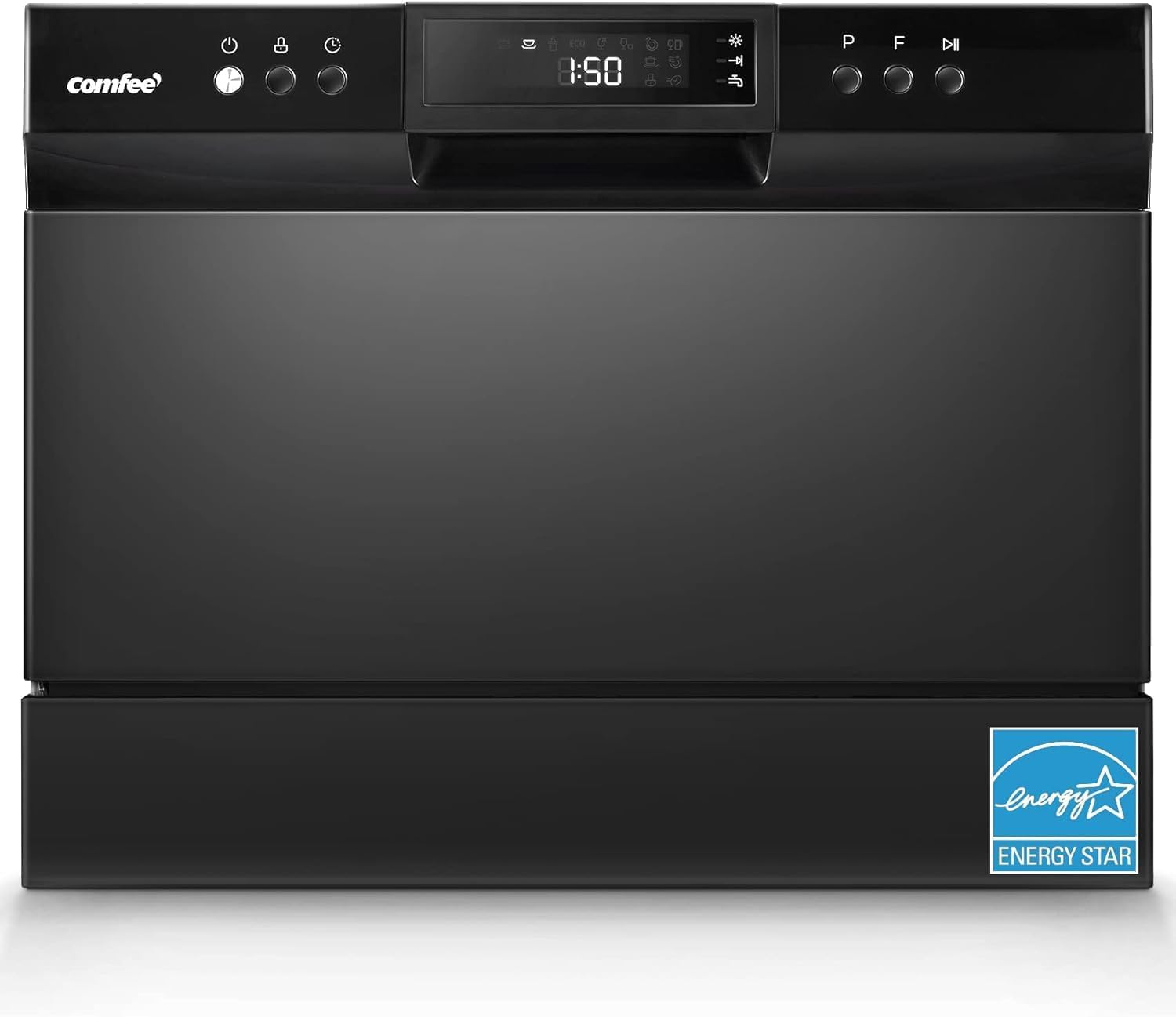 Detalle de COMFEE' CDC22P1BBB Countertop Dishwasher, 6 Place Settings, 8 Cycles, Black