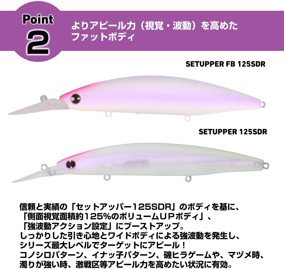 Detalle 2 de ダイワ SLZセットアッパーFB 125SDR 小沼スペシャル|125mmシンキングミノー、ファットボディと強波動