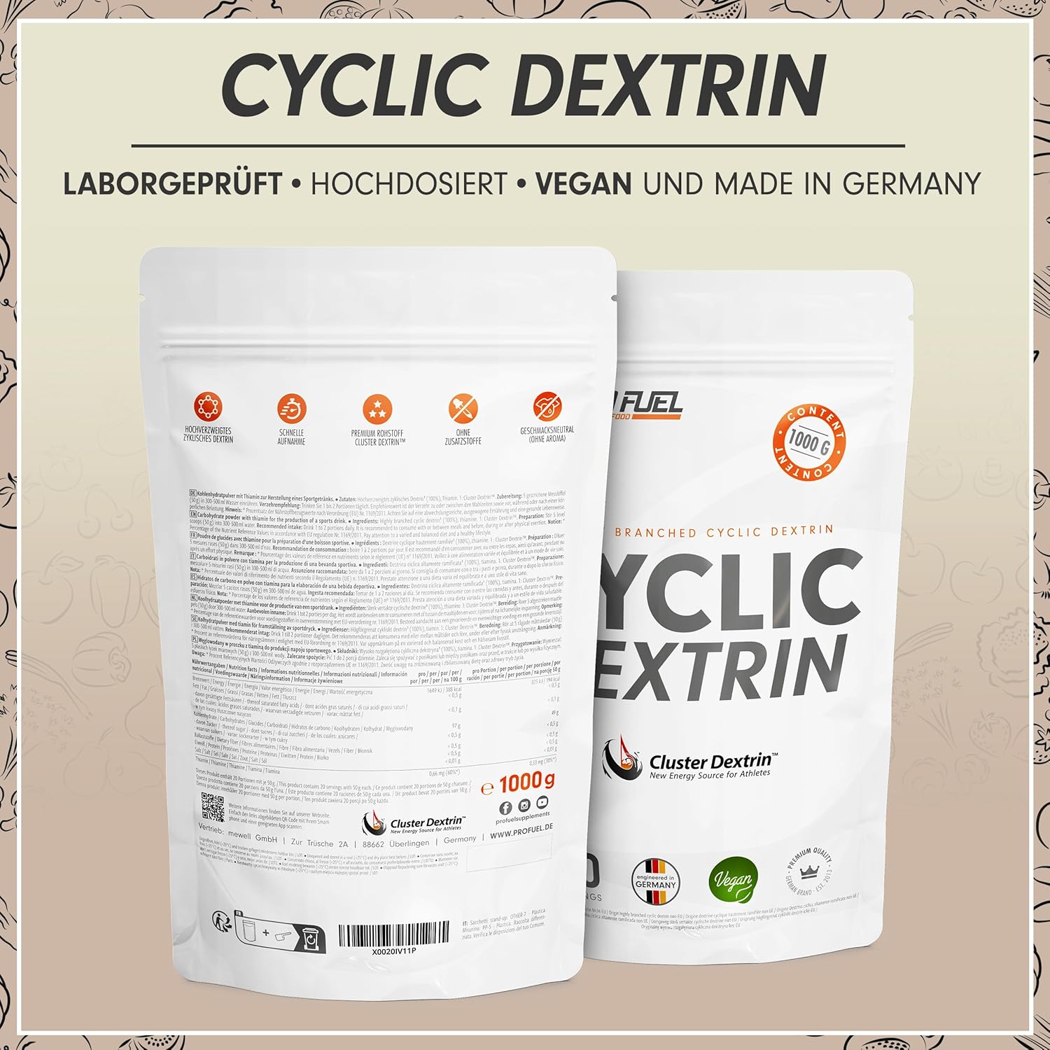 Thumbnail 5 de Cluster Dextrin 1kg Kohlenhydratpulver 20 Portionen