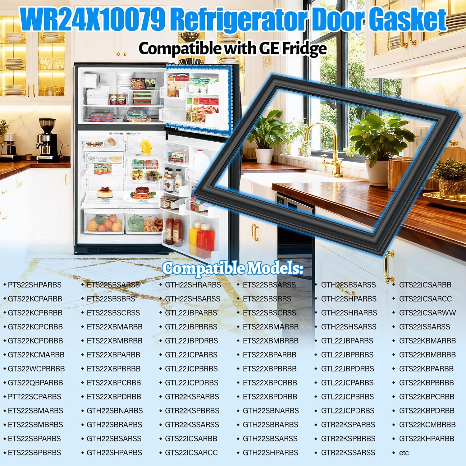 Detalle de WR24X10079 Freezer Door Gasket for Compatible GE Refrigerators, Black PVC