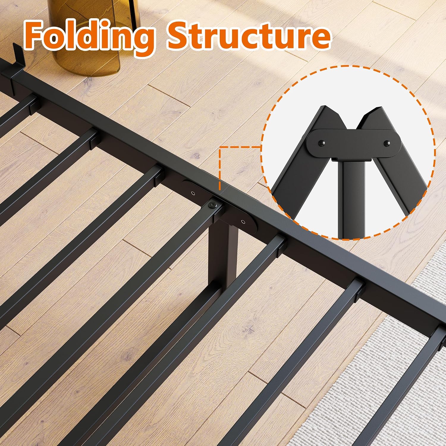 Detalle de VECOCHO Twin Metal Platform Bed Frame, Black Steel Slats, Under-Bed Storage