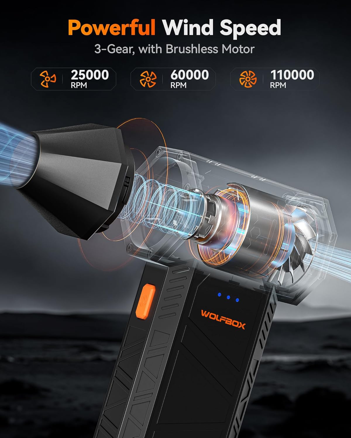 Detalle 2 de WOLFBOX MF50 Compressed Air Duster 110000 RPM 🧹