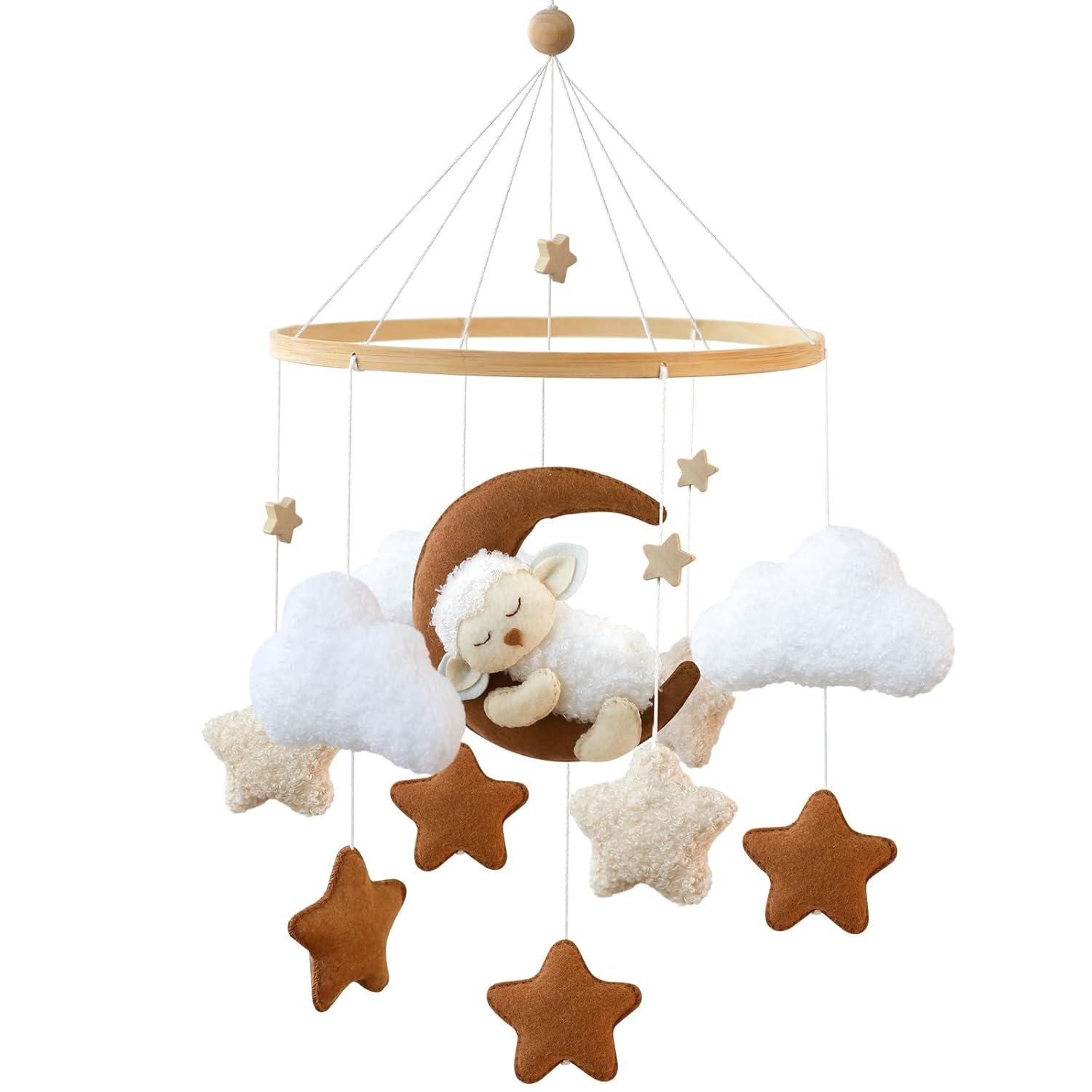 Ueiwffzo Mobile Baby „schlafendes Alpaka Mond“ mit Filz-Anhänger fürs Babybett