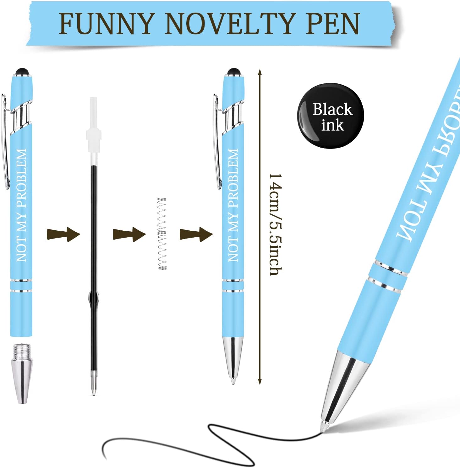 Detalle de AUAUY Quotes Pens 10-Pack Ballpoint Pens with Stylus Tip (Black Ink)