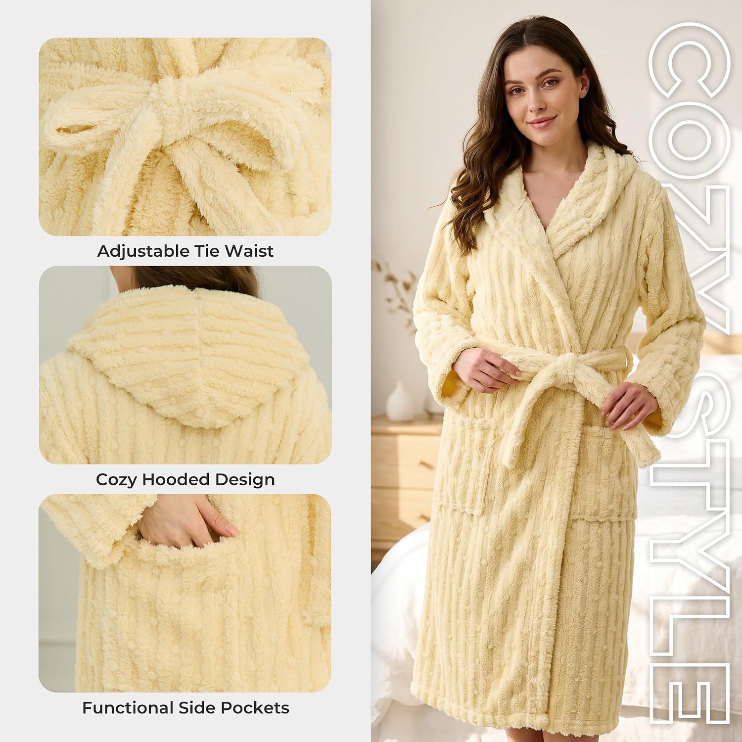 Thumbnail 5 de HEARTNICE Women's Hooded Robe, Yellow