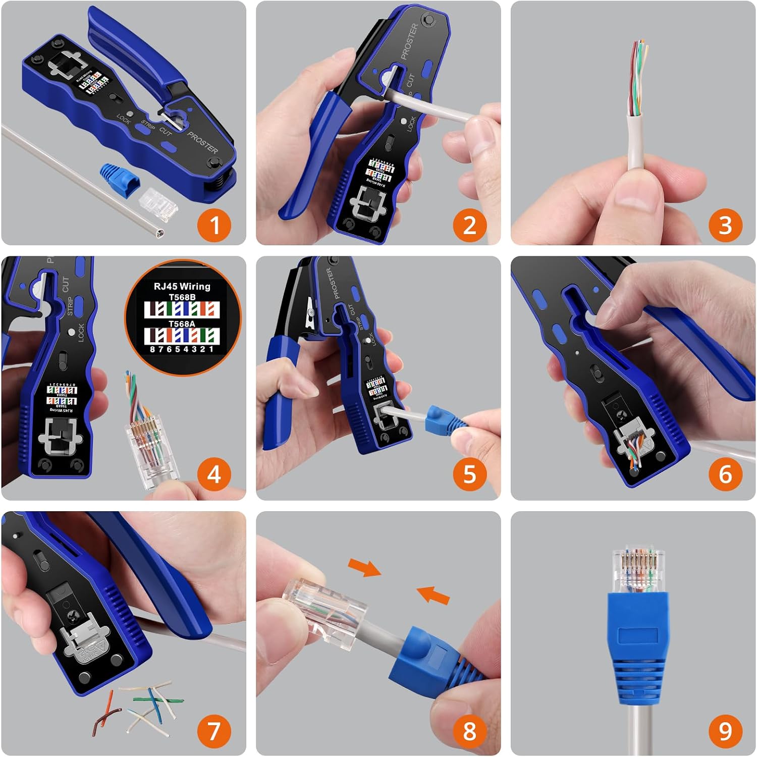 Thumbnail 6 de Proster RJ45 Crimp Tool Set with 50 CAT6 connectors ðŸ›