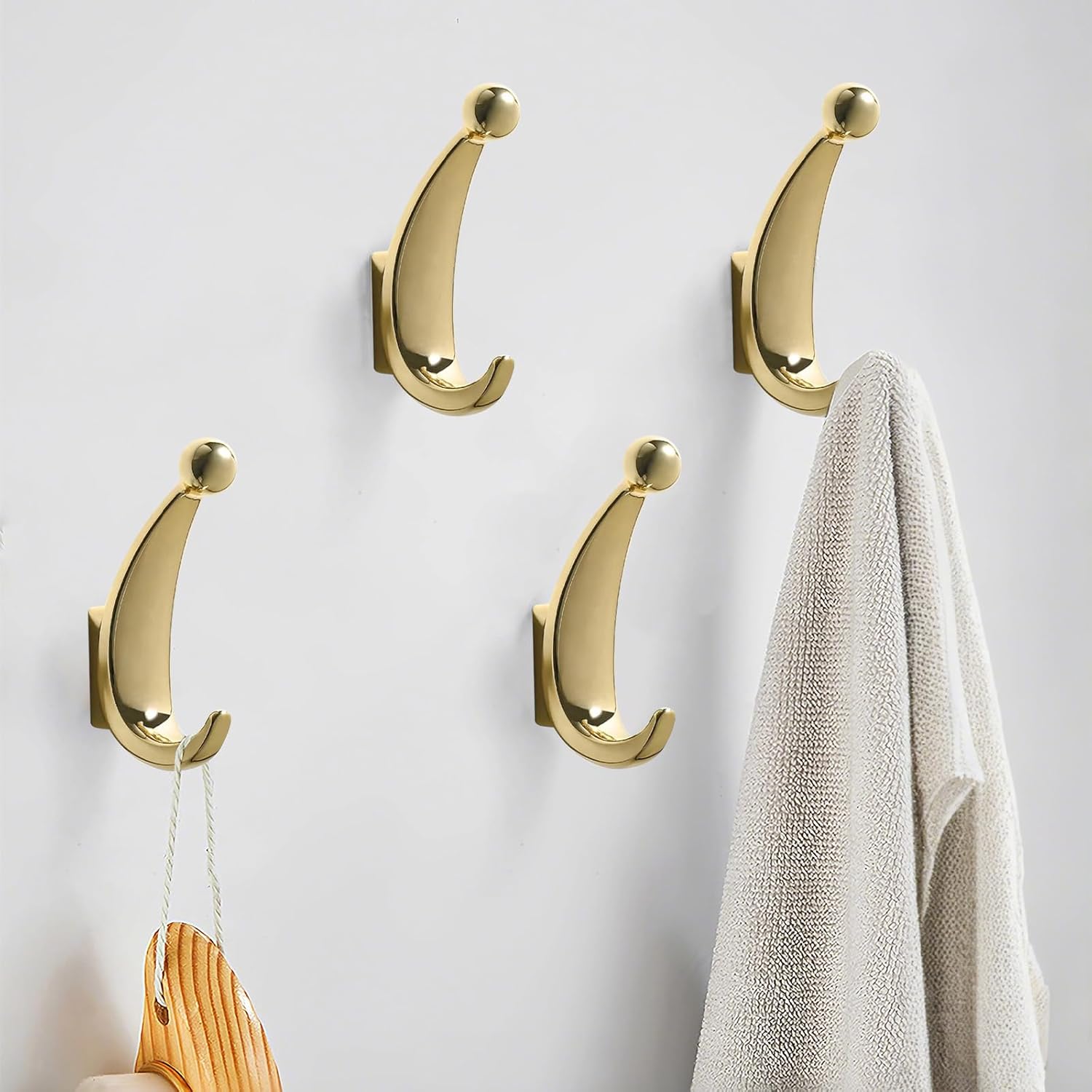 Thumbnail 2 de Yundoza Door Hooks Screw in, 2 Pack Metal Bathroom Towel Hook for Coat Robe Keys Clothes Bags (Gold)