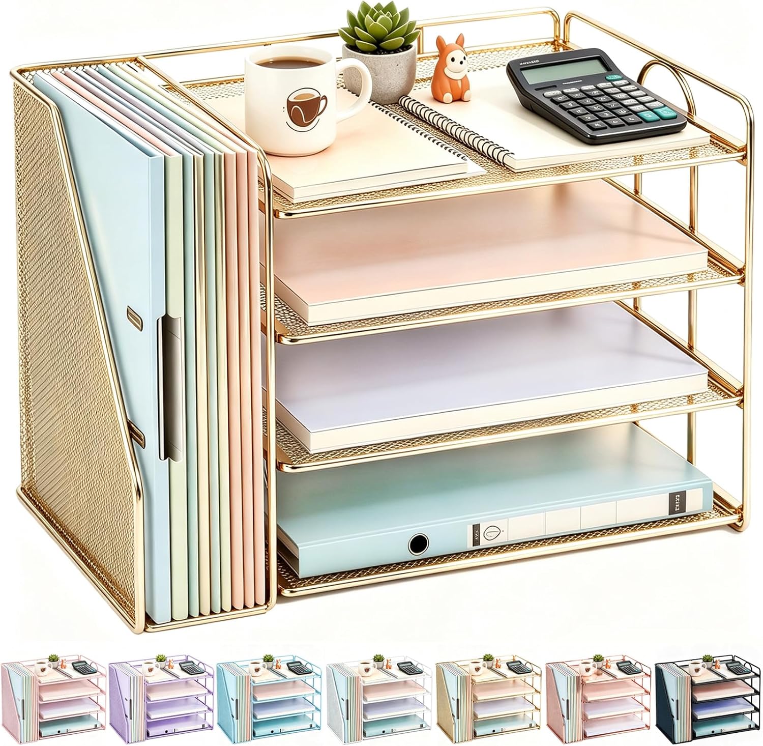Detalle de gianotter 4T-1 Four-Tier Metal Paper Organizer with Magazine Holder, Gold