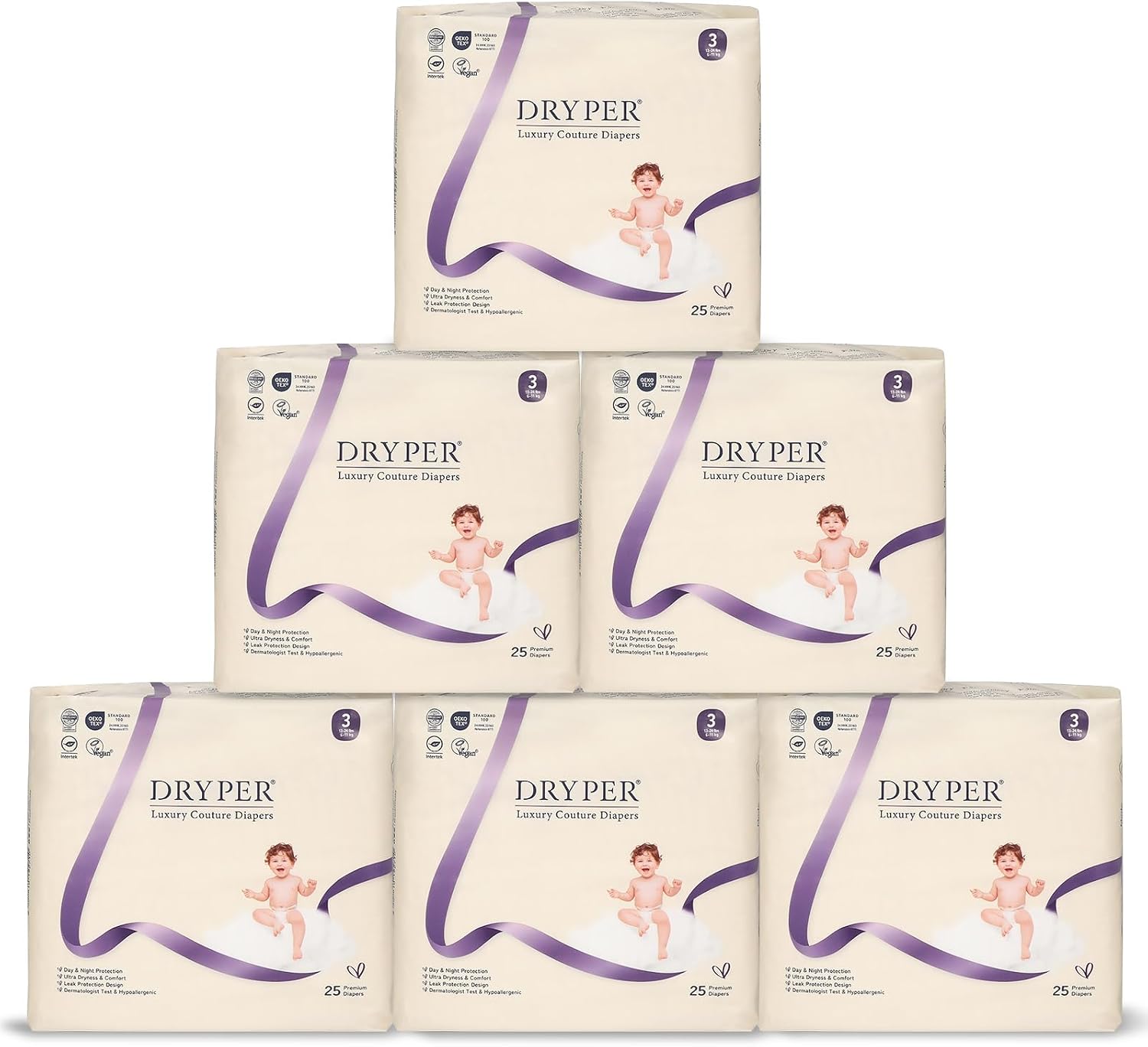 Dryper Baby Nappies Size 3 (6–11kg), 150 Count – Ultra-Thin Soft Hypoallergenic with Wetness Indicator