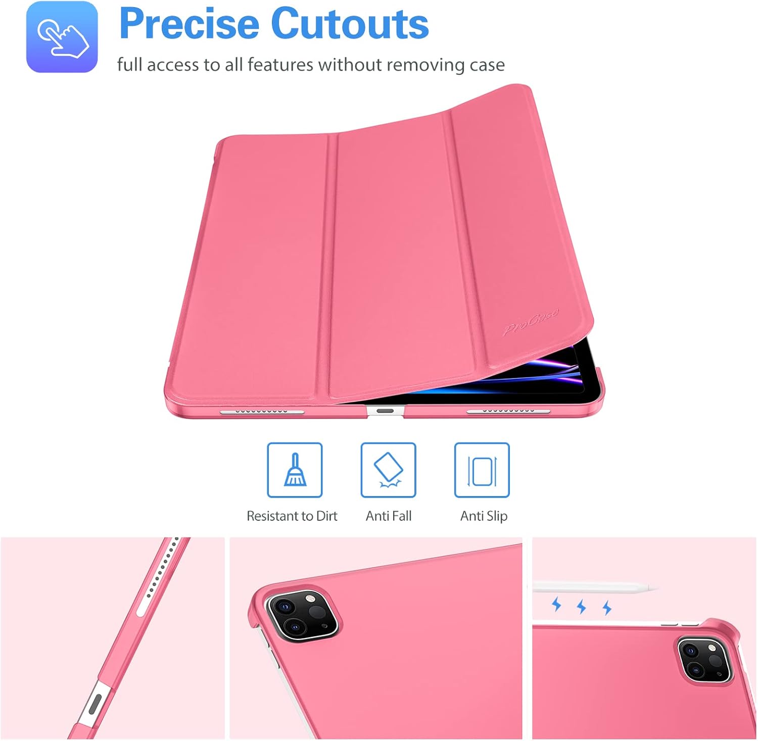 Detalle de ProCase Hülle für iPad Pro 11 Zoll 2022/2021/2020 (4/3/2. Gen) – Dreifach Falt Schutzhülle mit Standfunktion, Smart Case Cover, Melonenrosa