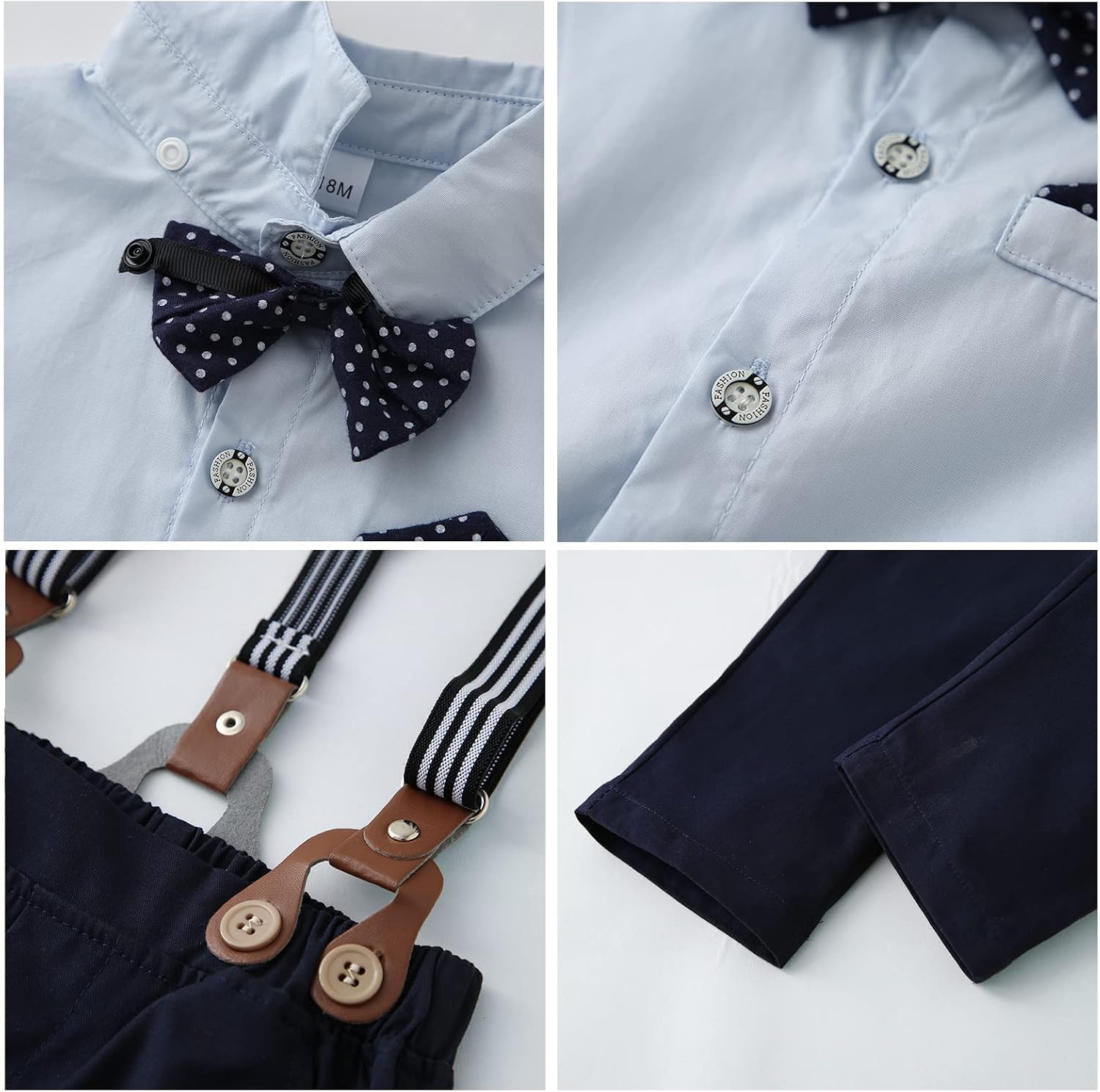 Detalle de Amissz Baby Jungen Gentleman Set – Festliche Kleidung, Hemd/Hosenträger/Hose, 1–10 Jahre