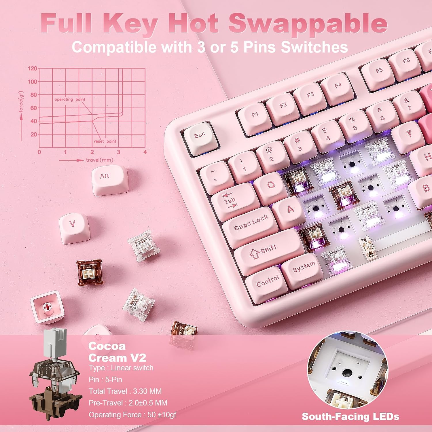 Thumbnail 5 de YUNZII B87 drahtlose mechanische Tastatur (QMK/VIA, Gasket, RGB, BT5.0/2.4G/USB-C) mit Handballenauflage