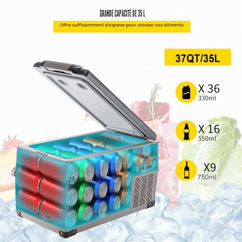 Detalle de VEVOR Glacière Électrique Voiture 30 L – Réfrigérateur portable à compression avec écran LCD et Bluetooth