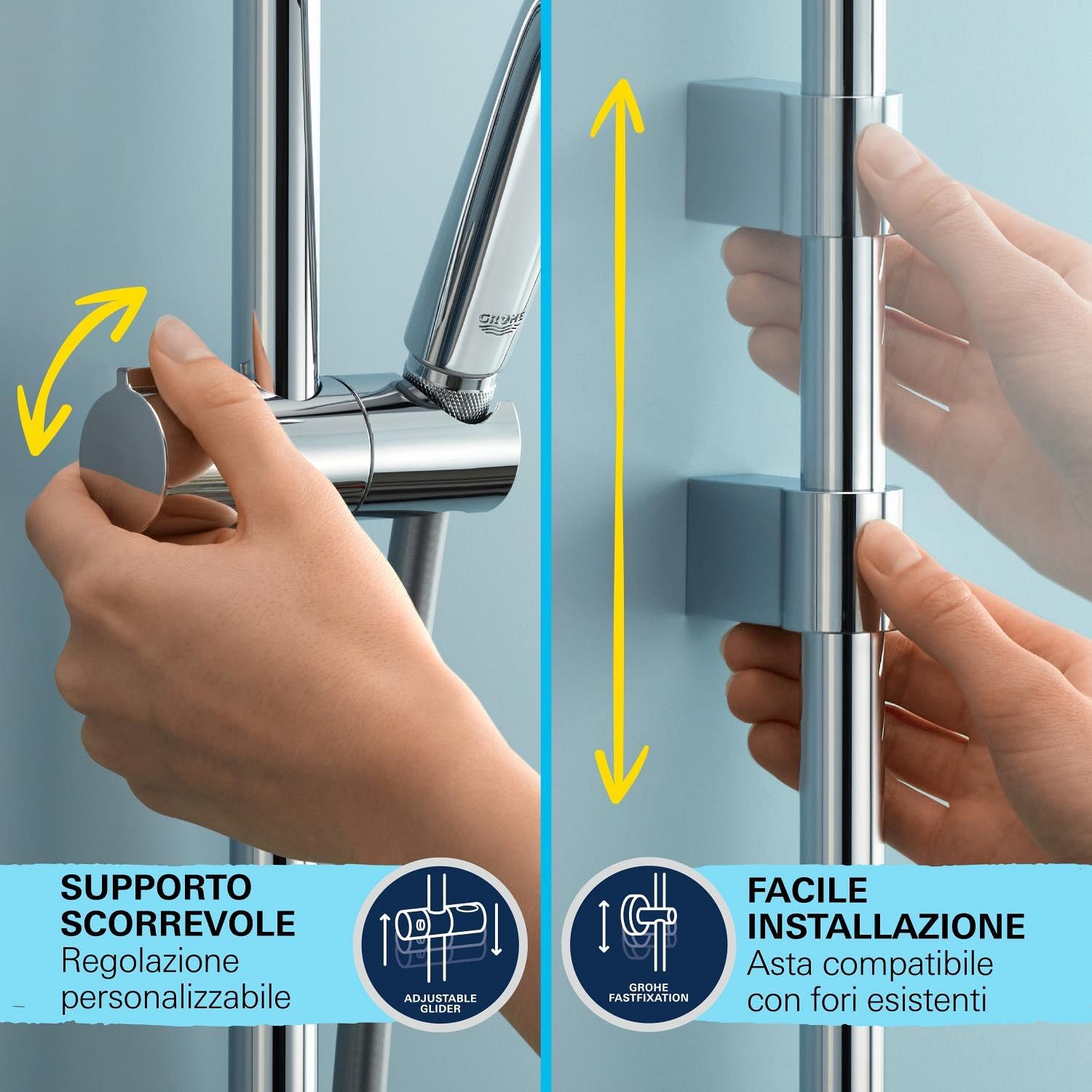 Detalle de GROHE Vitalio Start 110 Set Saliscendi Doccia con getto Rain, asta 600 mm e flessibile 1750 mm – Cromo 27942001