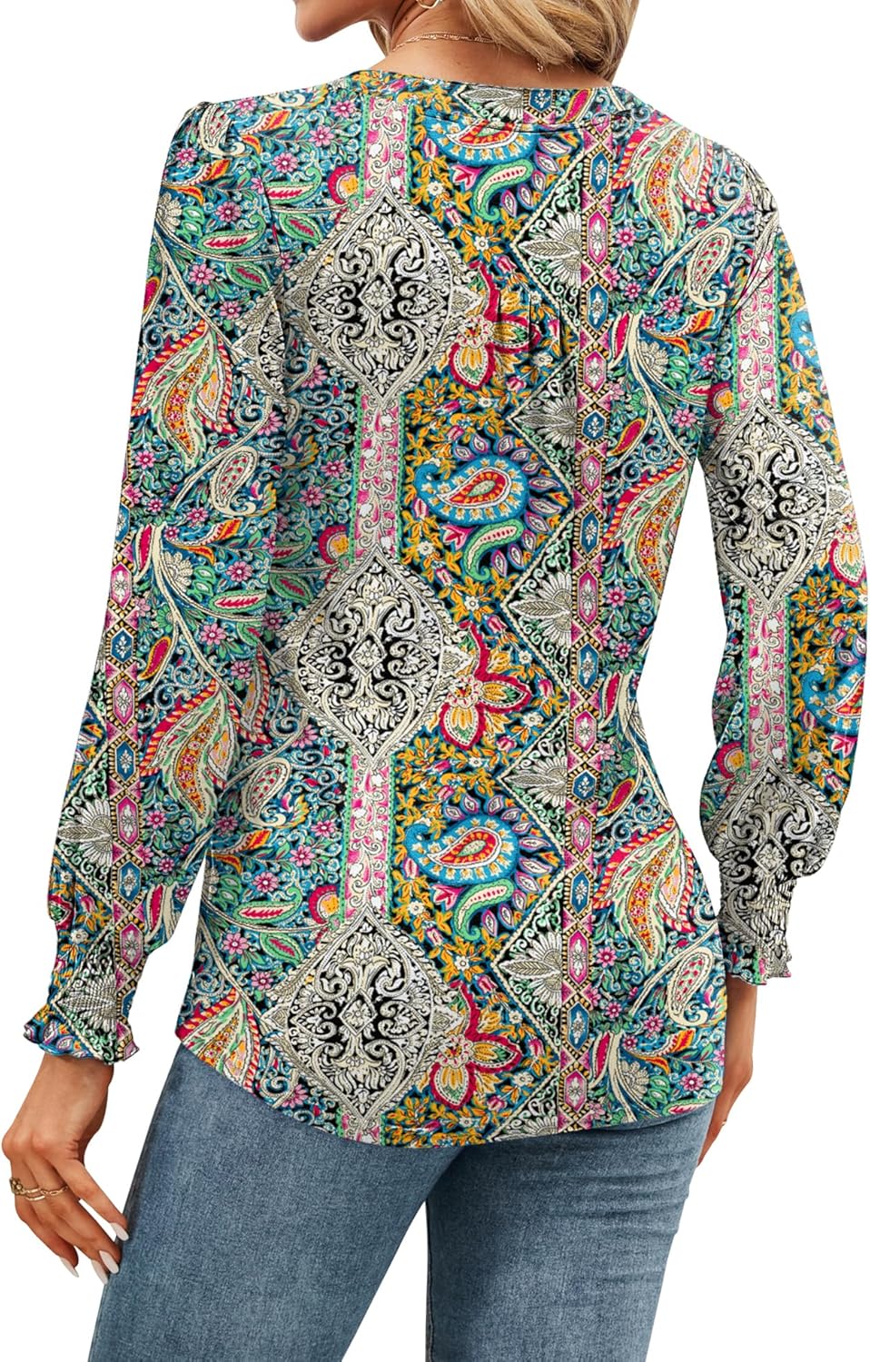 Thumbnail 2 de EFFAN Women's V-Neck Puff Sleeve Floral Tunic Blouse