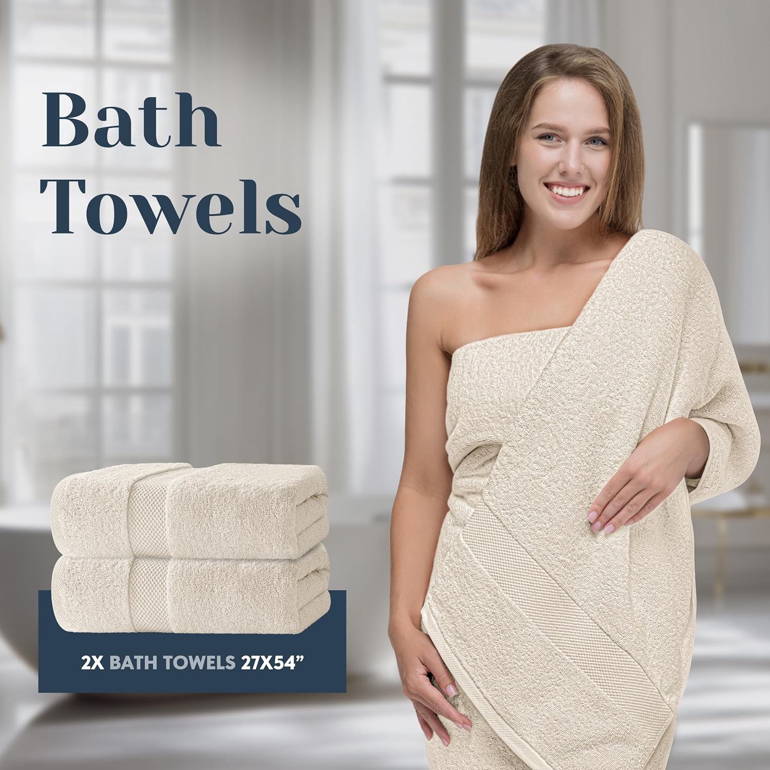 Detalle 1 de White Classic Bath Towel Set, Turkish Cotton