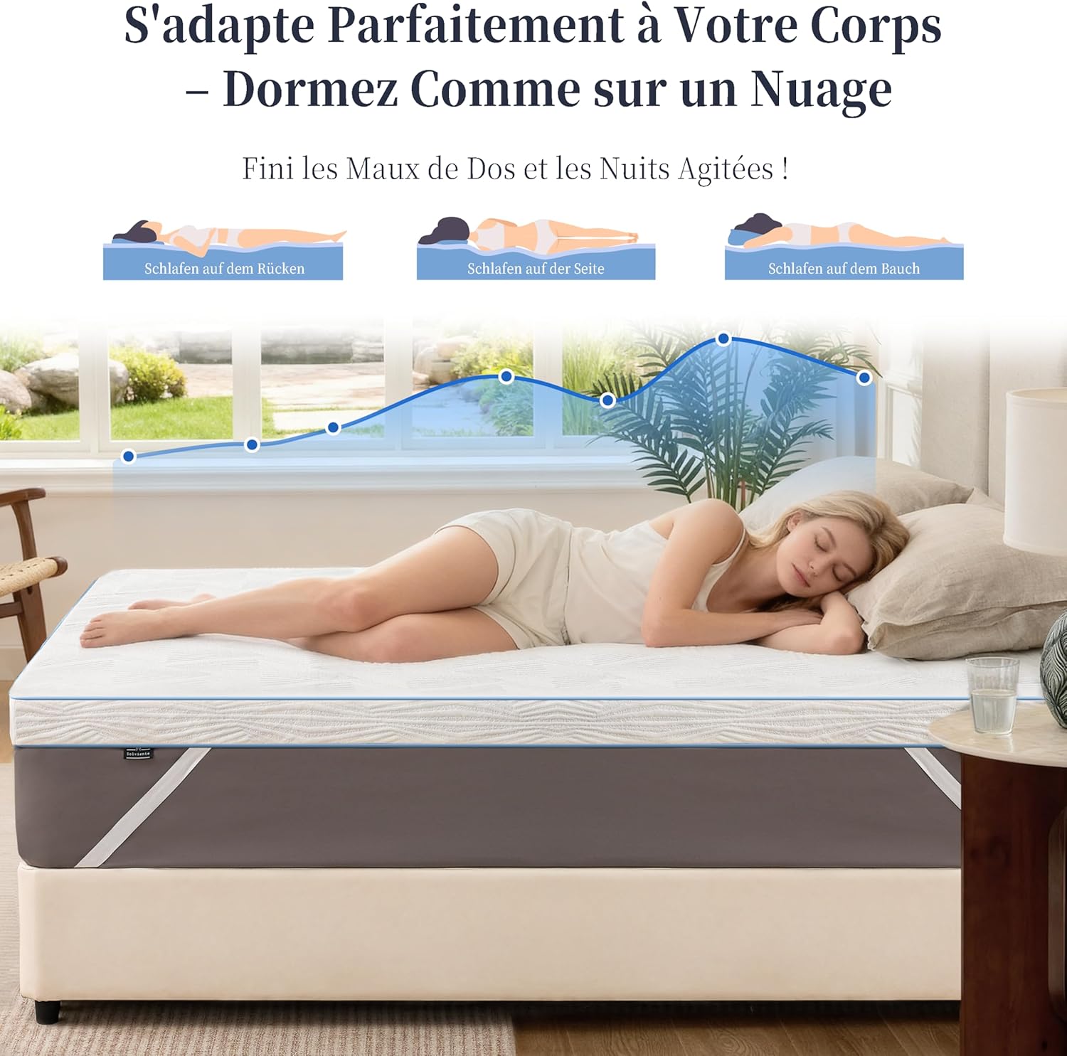 Thumbnail 2 de Solviente Topper 160x200 cm H3–7,5 cm Memory Foam & Kaltschaum – rutschfest, abnehmbarer Bezug, Oeko-TEX