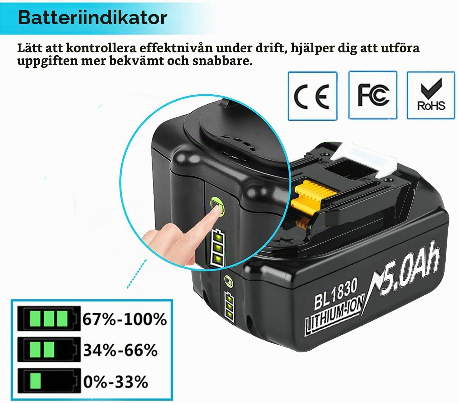 Thumbnail 3 de Bonadget 18 V ersättningsbatterier för Makita, 2 × 5 000 mAh