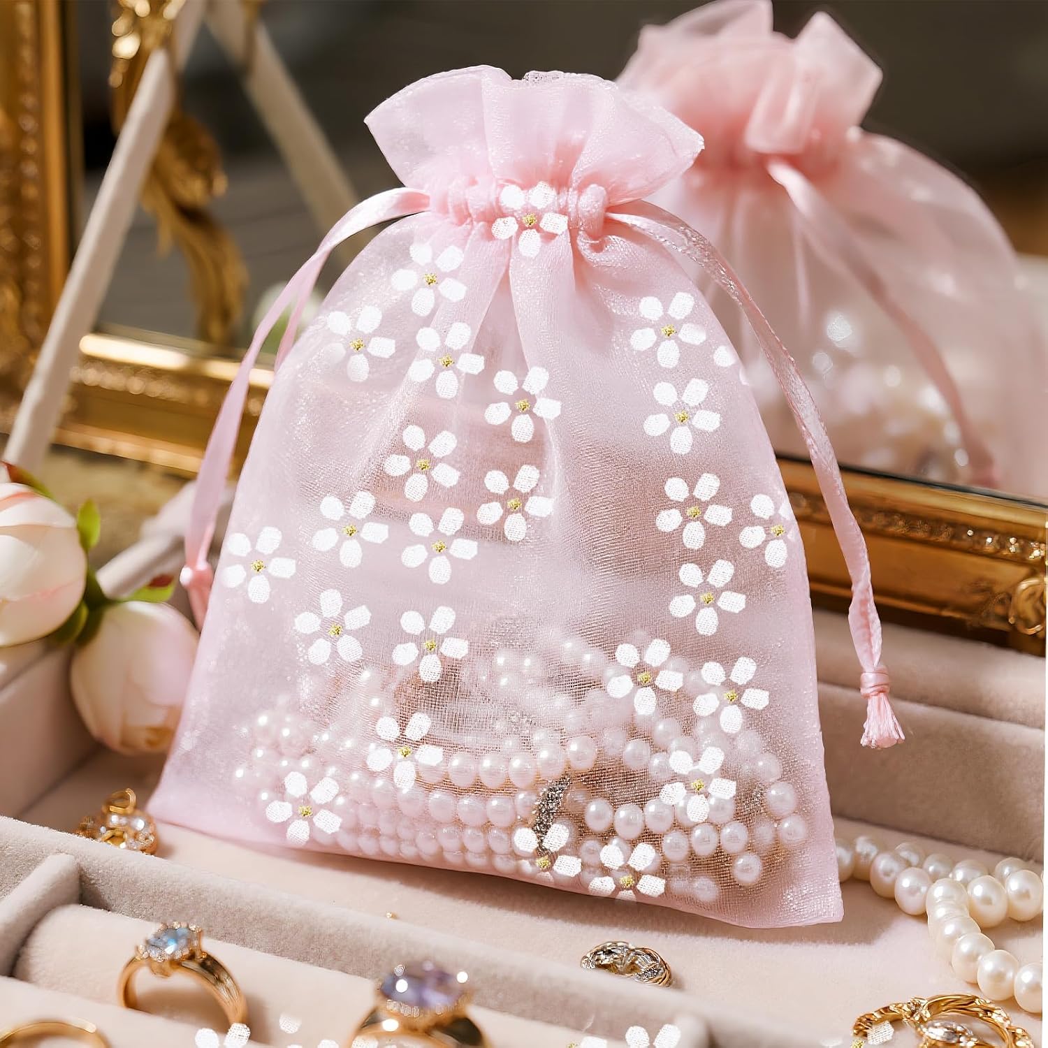 Thumbnail 3 de jijAcraft Daisy Organza Pouches Baby Pink (10x15cm) – 30 Pcs
