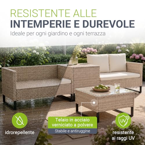 Thumbnail 1 de Juskys set da giardino Santorini in polyrattan crema – Salotto con tavolino e box protettivo
