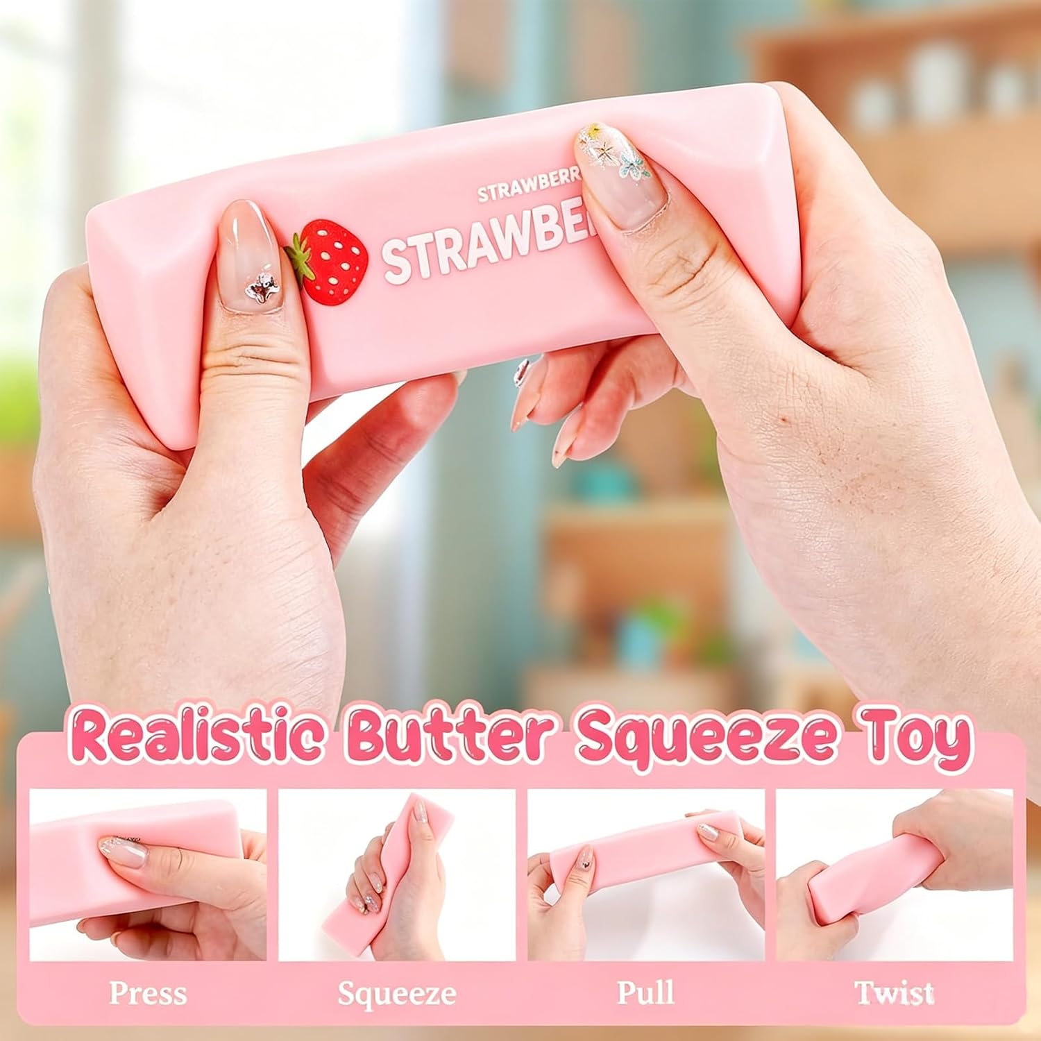 Detalle de MUVZKQIAN 2 Pcs Butter Squishy Toy – Cute Butter Strawberry Squishy Style, 50g Each, TPR, Stress Relief for Desk and Travel
