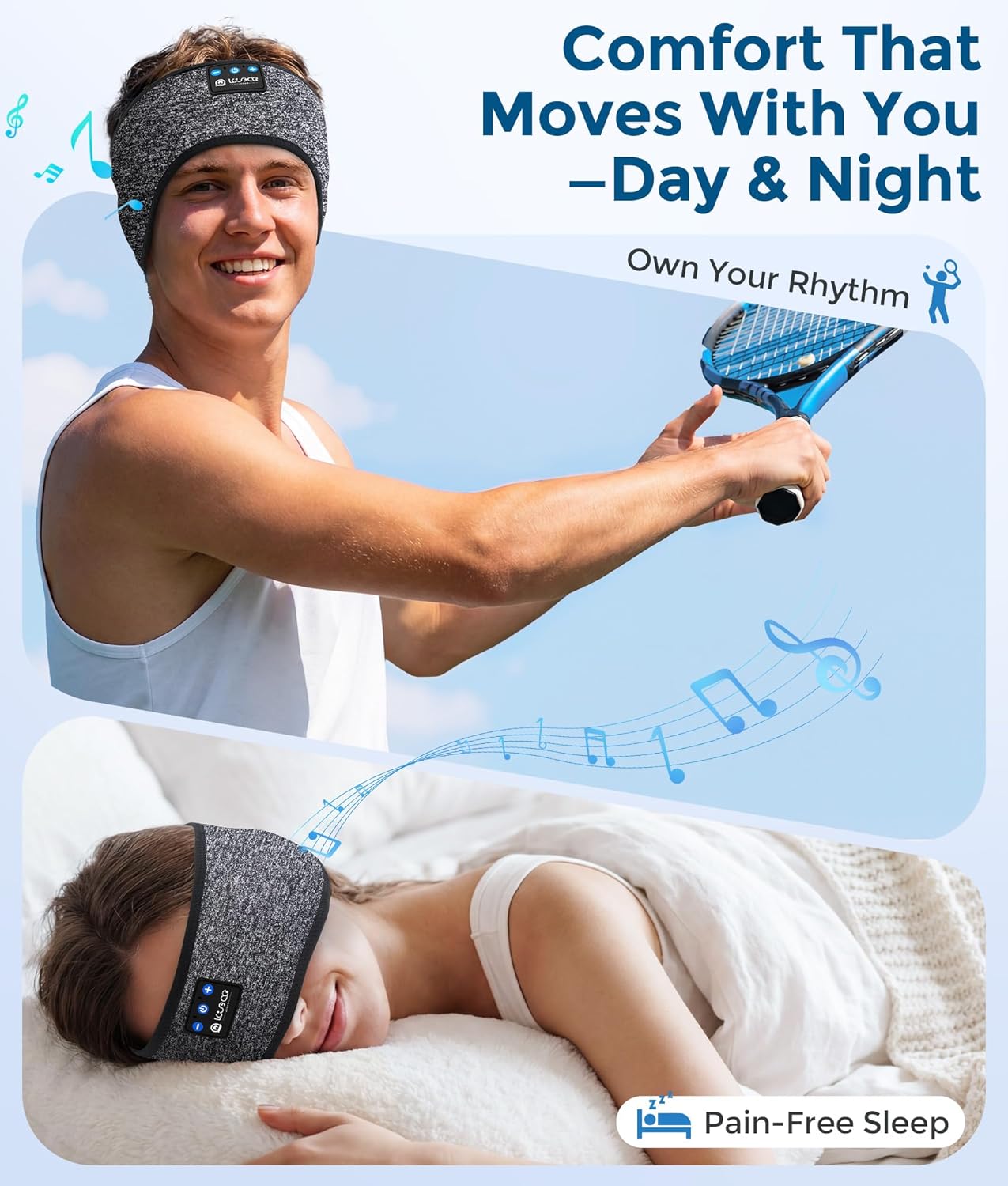 Detalle de LOVE EYE Bluetooth 5.4 Sleep Headphones Headband with Ultra-Thin Speakers