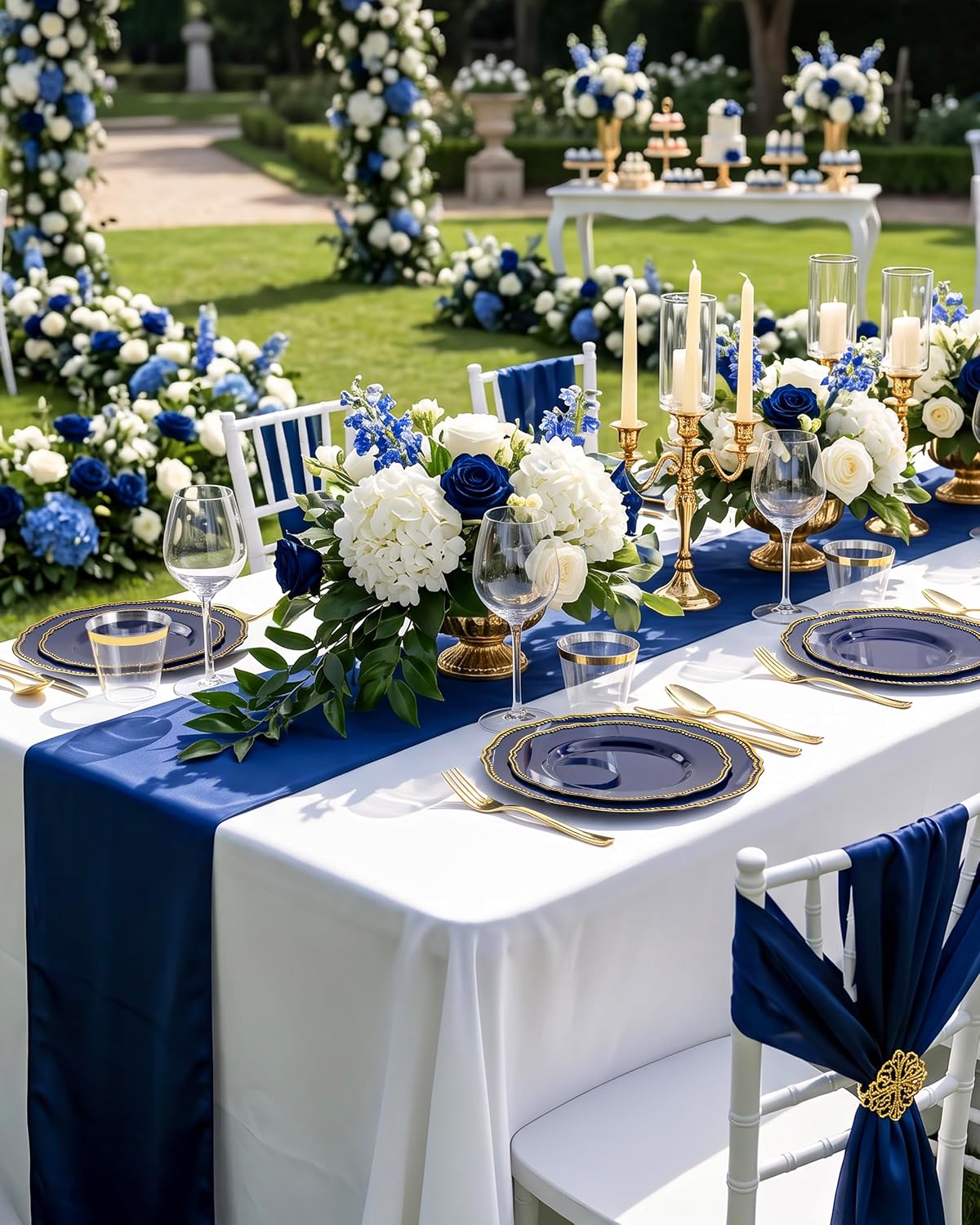 Thumbnail 6 de Hioasis 350pcs Blue and Gold Plastic Plates Set for Weddings and Events