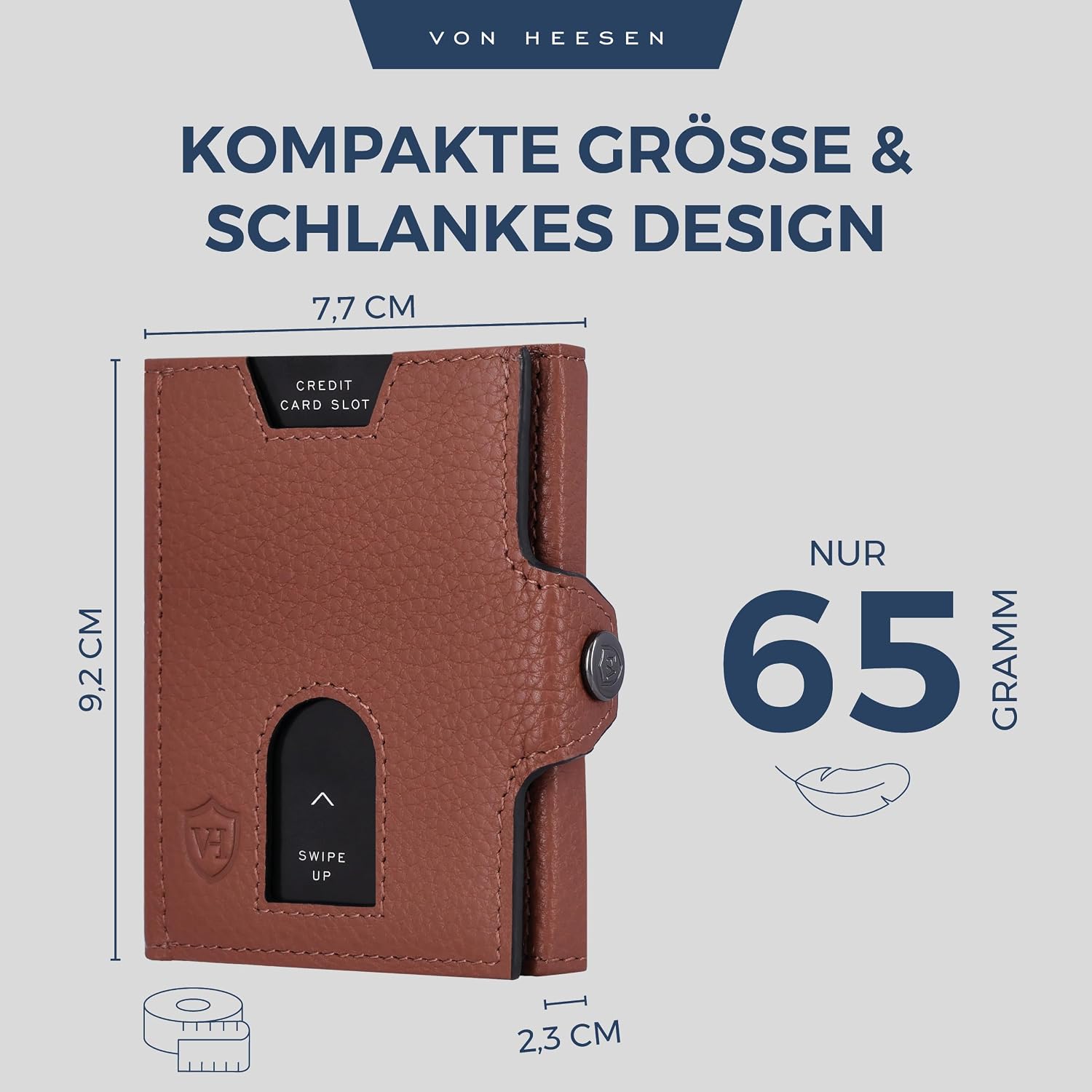 Detalle de VON HEESEN Slim Wallet – RFID-Schutz, XL Münzfach und echtes Leder