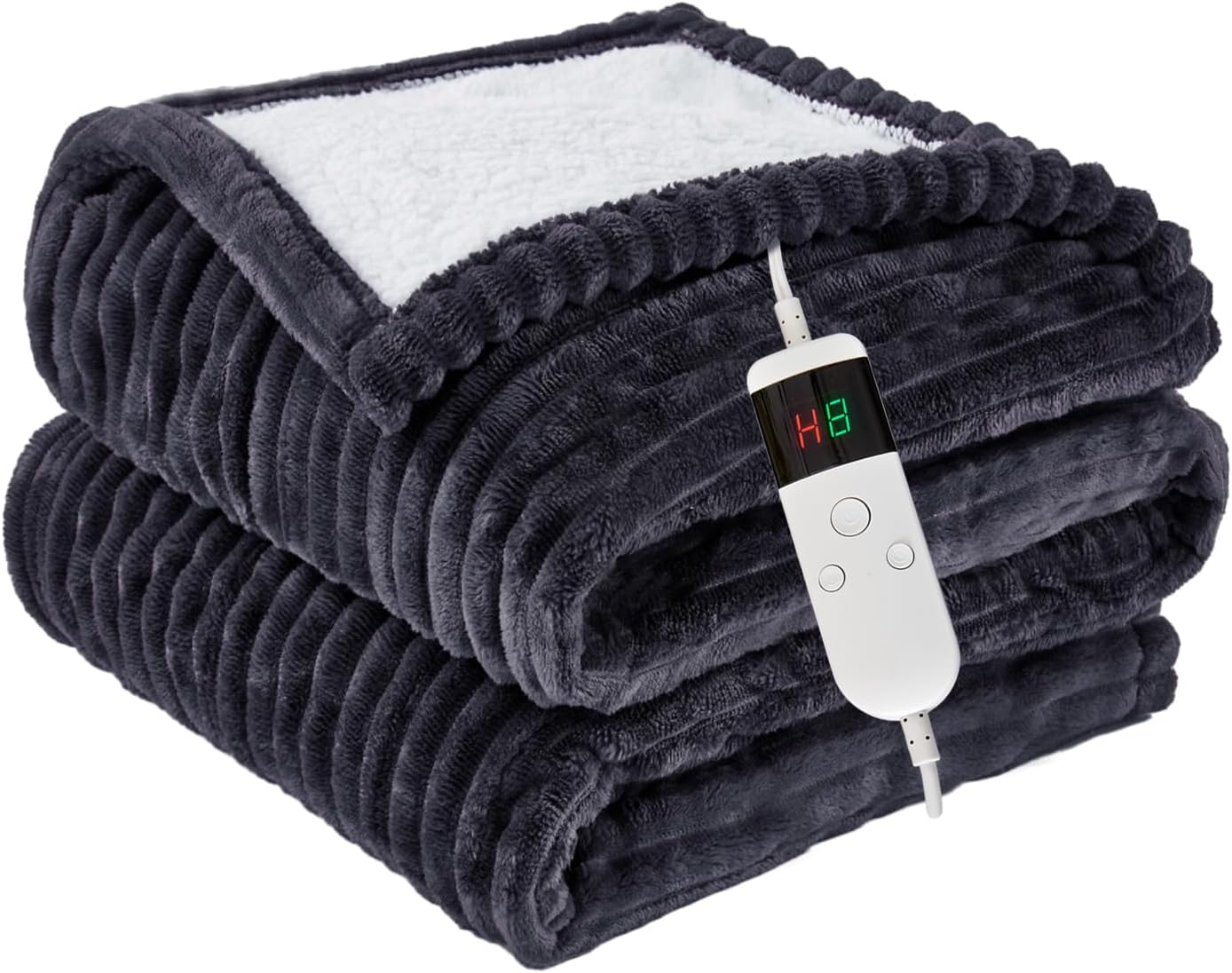 Detalle de Qieryun 6284 Twin Heated Blanket, Flannel and Sherpa, 10 Heat Settings