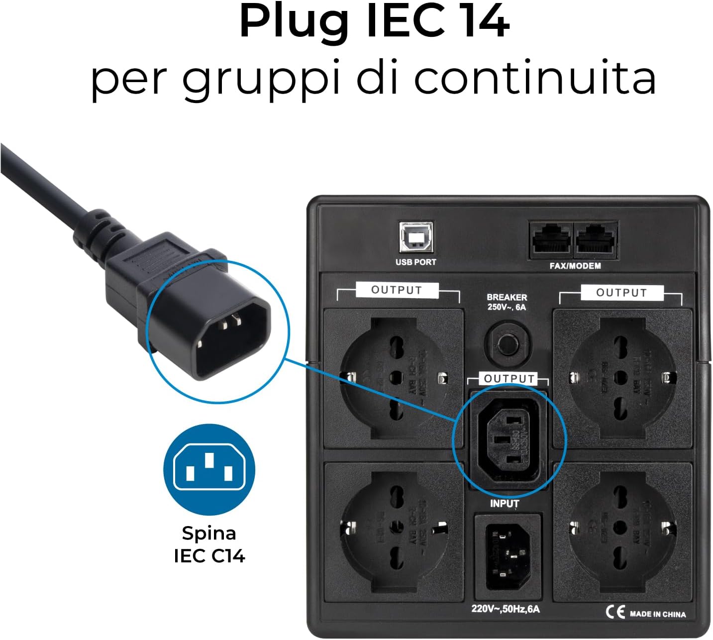 Thumbnail 6 de Vultech MU-UPS01 Multiprise avec 5 prises et interrupteur on/off, connecteur IEC14