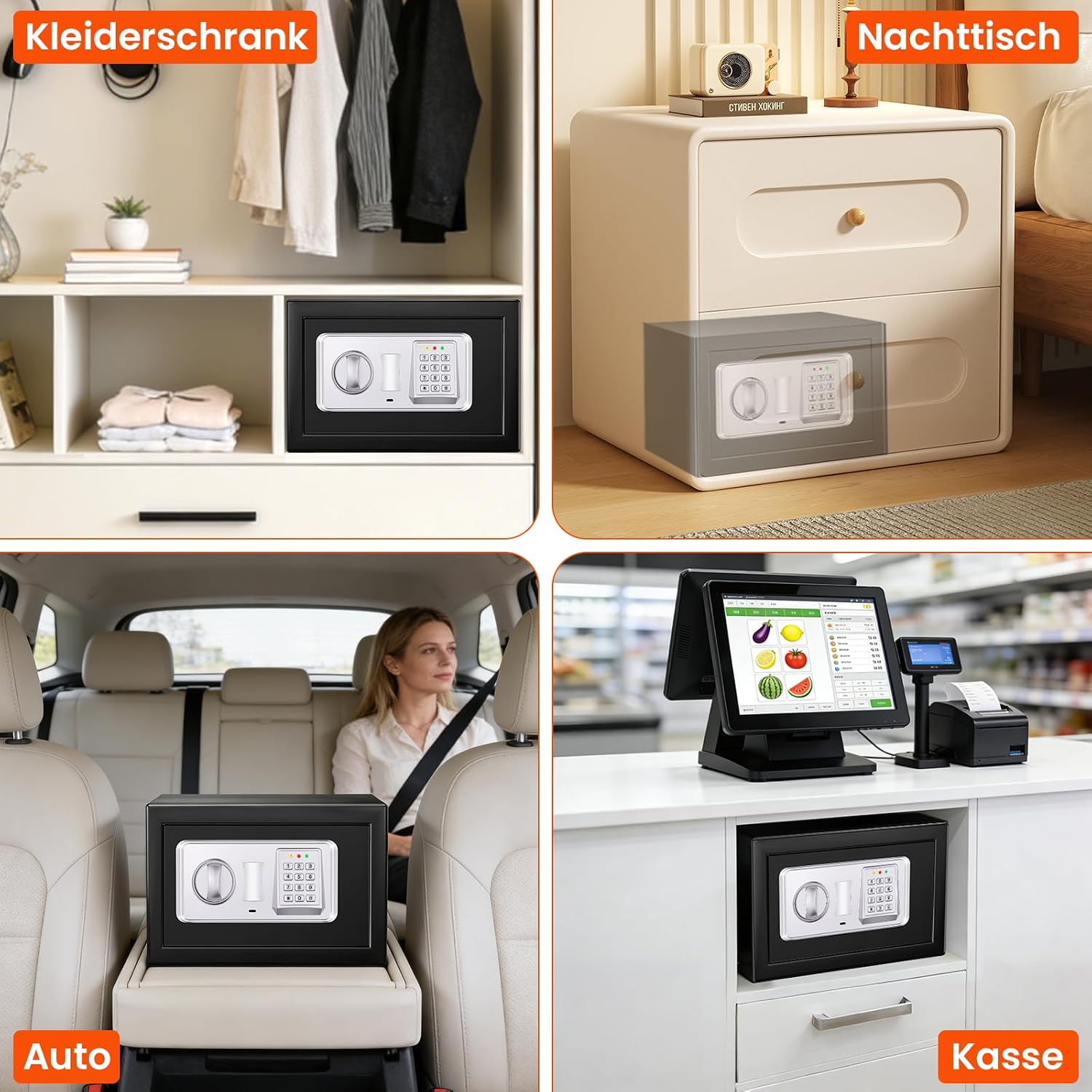 Detalle de Mejasg Safe Tresor Zuhause mit feuerfester Tasche – 15 L, USB-C, Alarm- und Silent-Modus, Wand- bzw. Möbeltresor