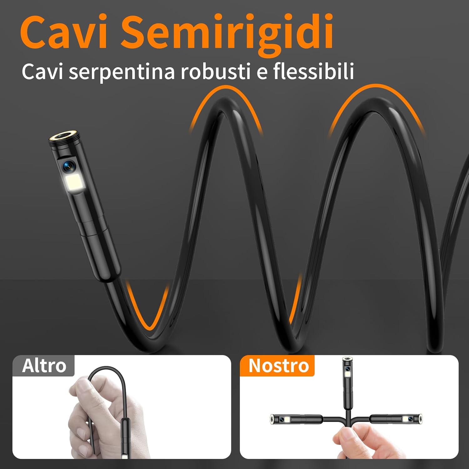 Thumbnail 5 de Telecamera di ispezione endoscopica Ennovor a doppia lente da 5'' IPS: visione HD, LED regolabili e IP67