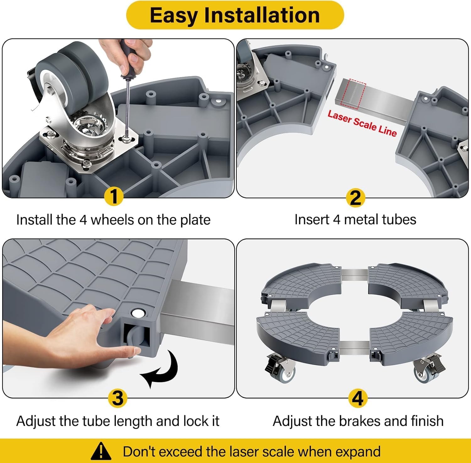 Thumbnail 6 de WELDUN Heavy Duty Plant Caddy with Wheels (Adjustable 40–57 cm) – Lockable Caster Plant Stand, Grey, 1 Pack