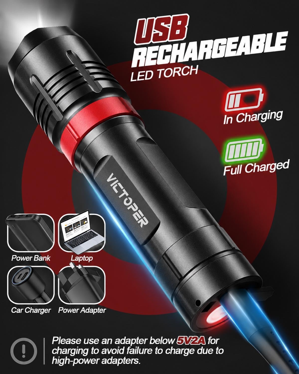 Detalle 1 de Victoper Rechargeable Flashlight 2-Pack