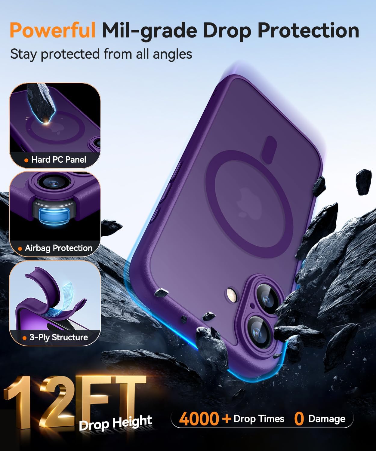 Thumbnail 5 de CANSHN Coque Magnétique pour iPhone 16 Plus (6,7'') — Protection complète de la caméra, Violet foncé